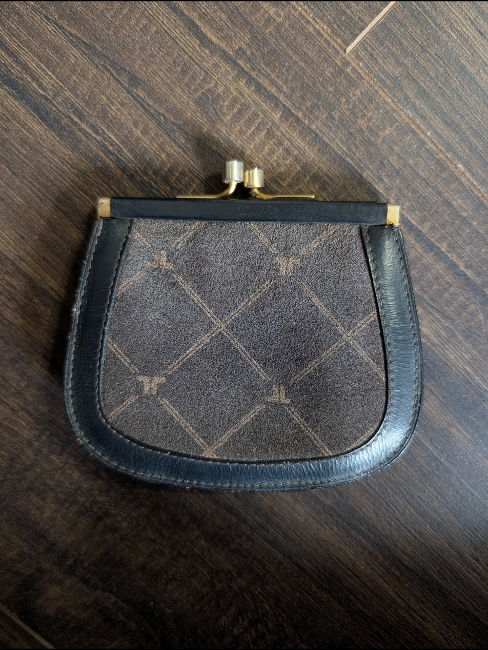 Lanvin Brown and Black Suede Leather Monogram Print Coin Purse Made In Italy